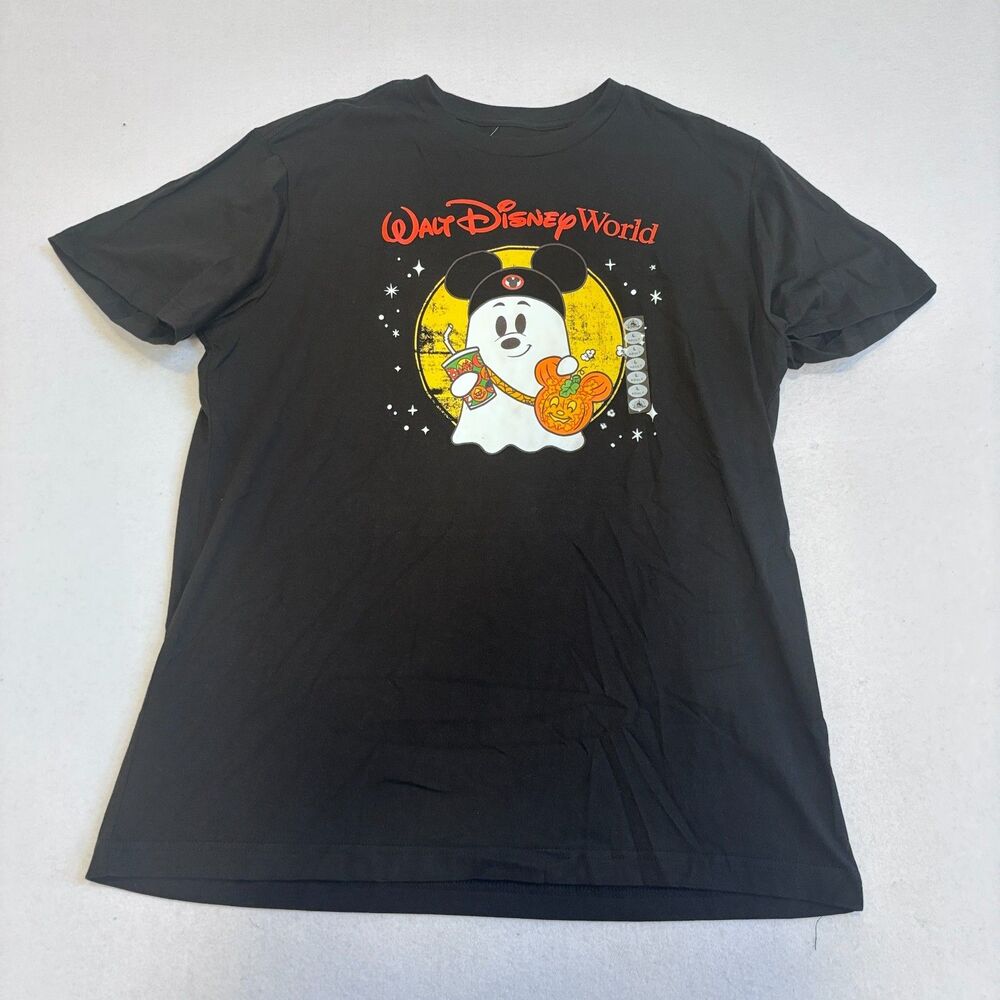 Walt Disney World Halloween Mickey Mouse Ghost Black T-shirt Unisex L Pumpkin